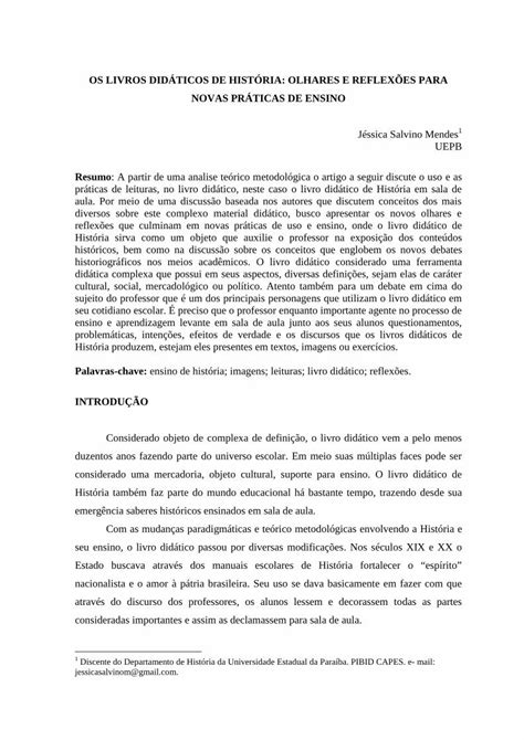 PDF OS LIVROS DIDÁTICOS DE HISTÓRIA OLHARES E OS LIVROS