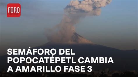 Cambia semáforo de alerta volcánica del Popocatépetl a Amarillo Fase 3