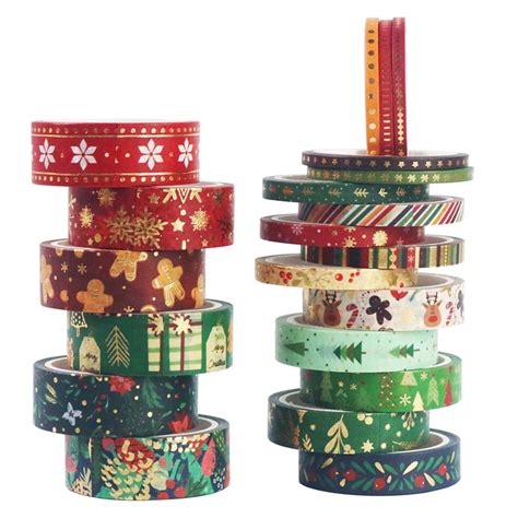 Baijixin 21 Rolls Christmas Washi Tape Set Gold Foil Winter Christmas Tree