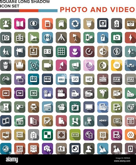 Vector Collection Of Photo Video Icons With Long Shadow Stock Vector