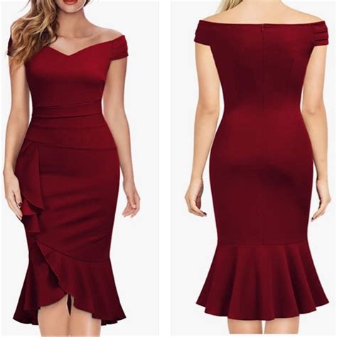 Dresses Dark Red Offshoulder Ruffle Cocktail Semiformal Evening Dress Poshmark