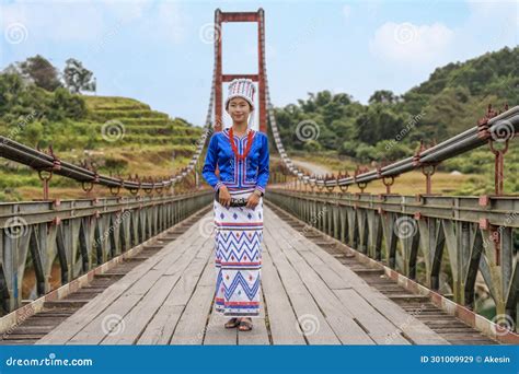 Young Rawang Woman In Traditional Rawang Dress At Kaungmulone Bridge