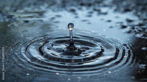 Drop Of Water Falling Into A Puddle Creating A Ripple Effect