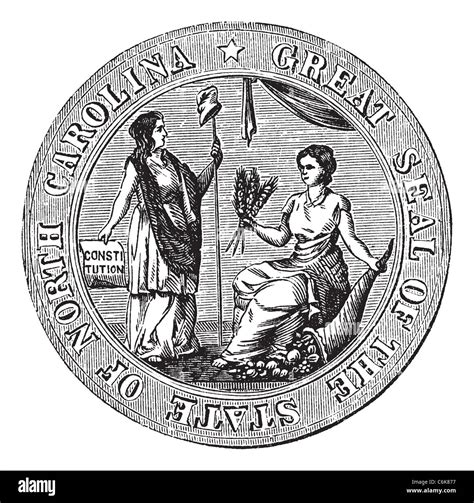 Great Seal Or Hallmark Of North Carolina Vintage Engraving Old