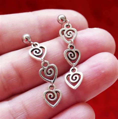 Boucles D Oreilles Pendantes Breloque Coeur En Spirale Clous D