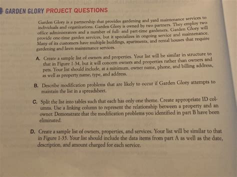 Solved GARDEN GLORY PROJECT QUESTIONS Garden Glory Is A Chegg