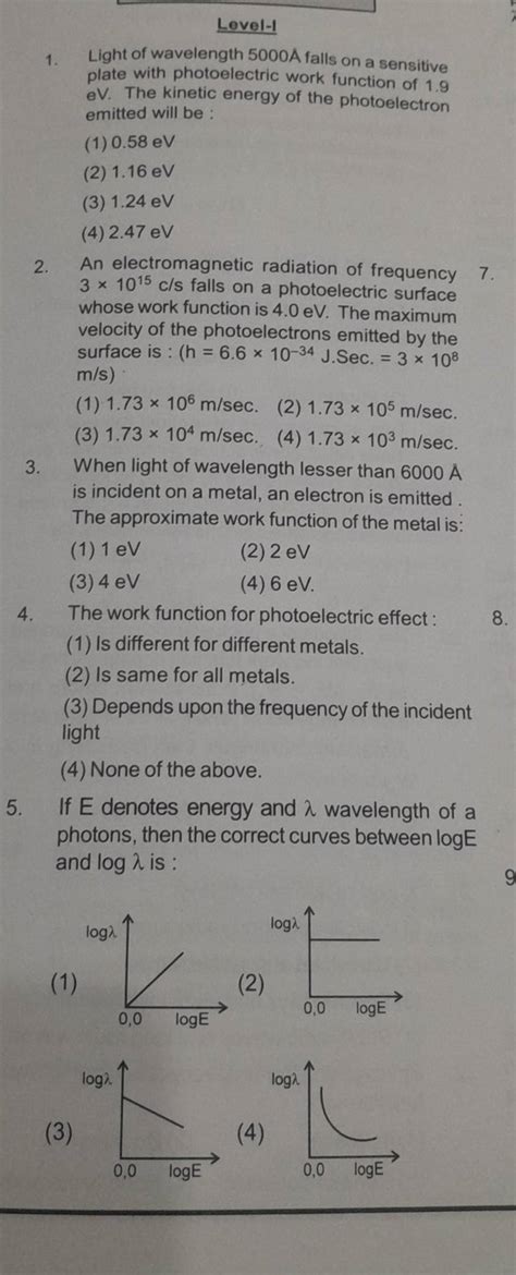 The Work Function For Photoelectric Effect 8 Filo