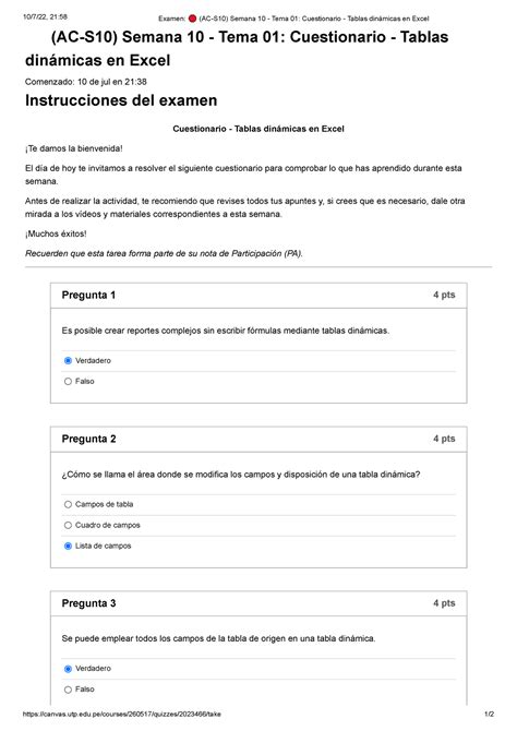 Examen AC S10 Semana 10 Tema 01 Cuestionario Tablas dinámicas