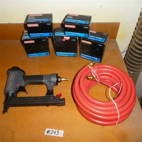 Lot 243 Craftsman Lot Pneumatic Staple Gun Red Air Hose And Boxes Of Staples Norcal