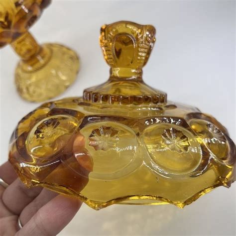 Accents Vintage Le Smith Glass Moon Stars Lidded Pedestal Compote Candy Dish Amber Poshmark