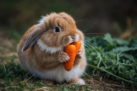 Premium Photo A Fluffy Bunny Nibbling On A Carrot