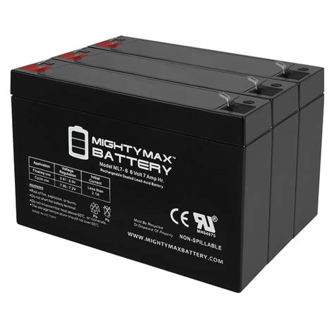 Mighty Max Battery Ml7 6 6v 7ah Sla Battery F1 Terminal Pack Of 3 Rechargeable Sealed Lead Acid