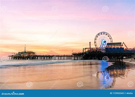 The Santa Monica Pier at Sunset Editorial Stock Photo - Image of ...