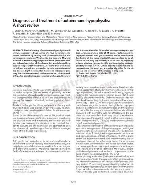 (PDF) Diagnosis and treatment of autoimmune hypophysitis: A short review