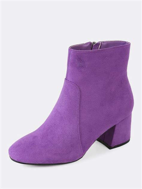 Faux Suede Chunky Heel Round Toe Bootie PURPLE SHEIN USA Ankle Boots