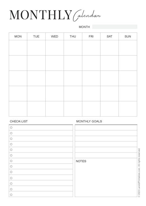 monthly calendar land  printables
