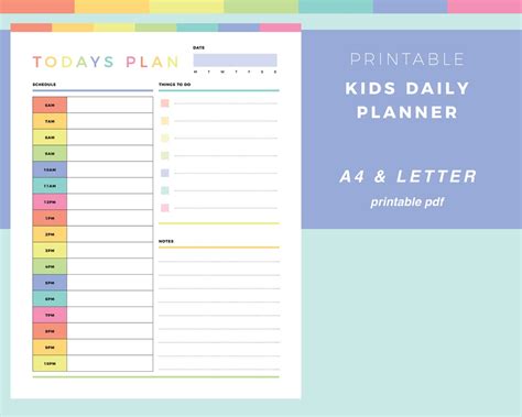 Printable Daily Planner For Kids Childrens Routine Chart Kids Daily