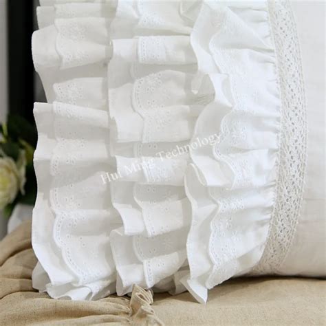 2pcs Luxury Pillow Case Embroidery Lace Ruffle Pillow Cover White