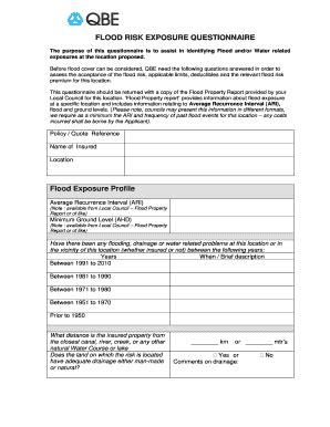 Fillable Online FLOOD RISK EXPOSURE QUESTIONNAIRE Flood Exposure