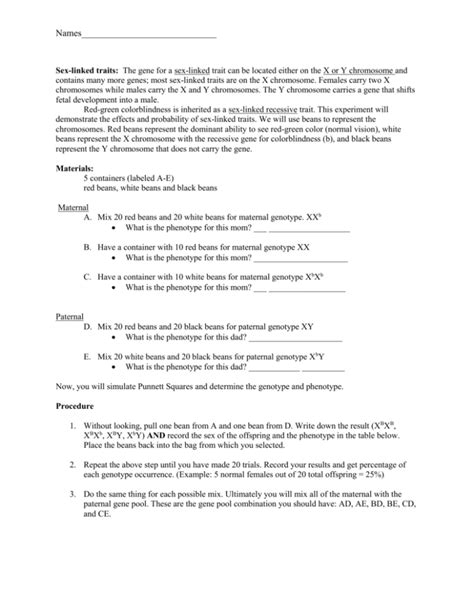 Sex Linked Traits Lab