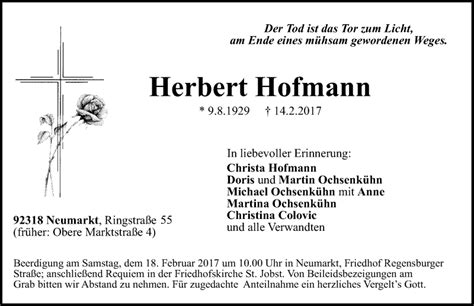 Traueranzeigen Von Herbert Hofmann Trauer Nn De