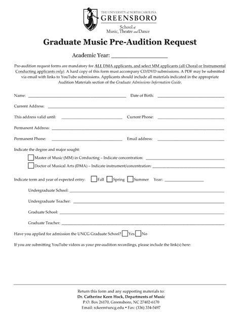 Fillable Online Vpa Uncg Pre Audition Request Form Updated Docx