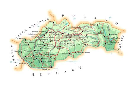 Elevation map of Slovakia with roads and cities | Vidiani.com | Maps of ...