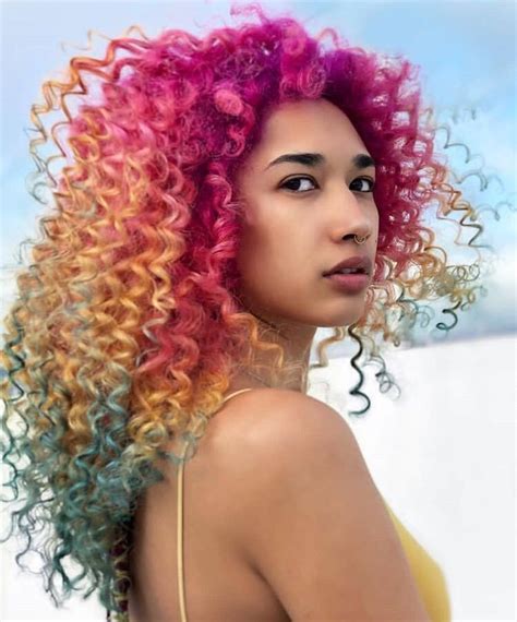 Curly rainbow hair | Pretty hair color, Curly hair types, Galaxy hair color