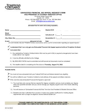 Fillable Online Exhausted Financial Aid Appeal Request Form Vice Fax