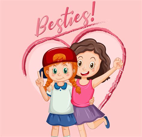 Best friend girls cartoon character with besties lettering 6094499 ...