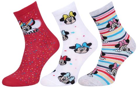 3X Kolorowe Dziewczęce Skarpetki Myszka Minnie Disney Rozmiar 11