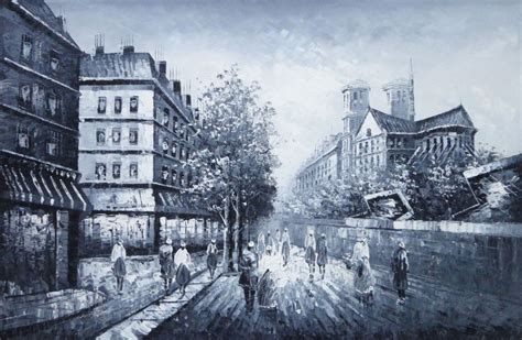 Black and White Paris Street with Notre Dame de Paris Oil Painting ...