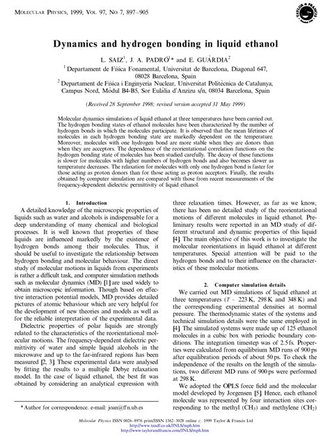 (PDF) Dynamics and hydrogen bonding in liquid ethanol