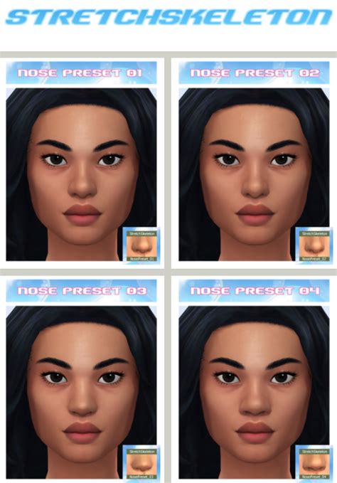 4 Nose Presets For Female Sims By Stretchskeleton Sims4 The Sims 4