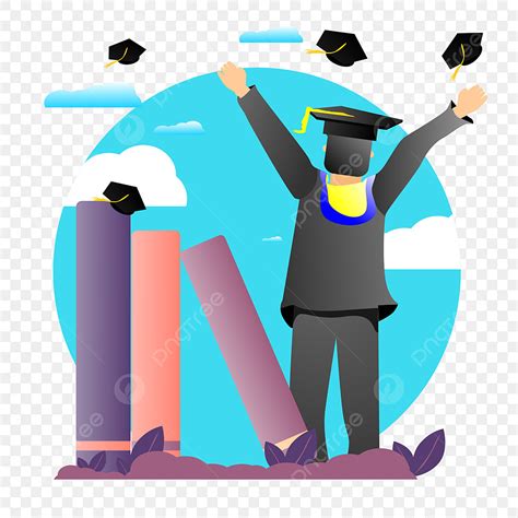 Gambar Ilustrasi Buku Dan Mahasiswa Happy Graduate 2021 Universitas