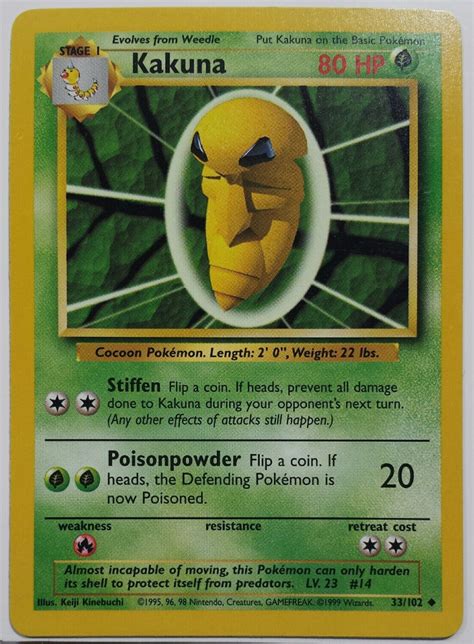 Kakuna Base Set 33 102 Regular Unlimited Uncommon Pokémon TCG WOTC 1999