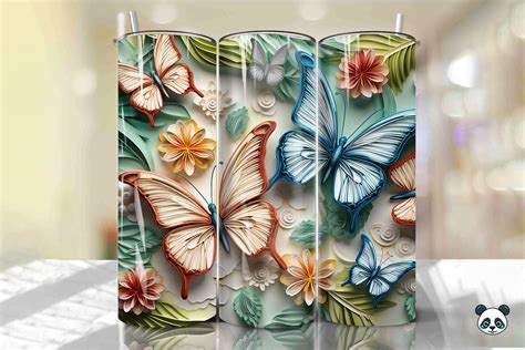 Colorful 3d Butterfly Tumbler Wrap Png Graphic By Pandastic · Creative