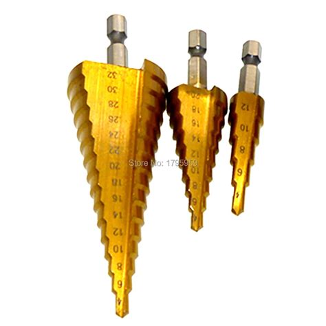 3pc HSS Titanium Step Drill Bits Set 1 4 Hex Shank Wood Metal Plastic