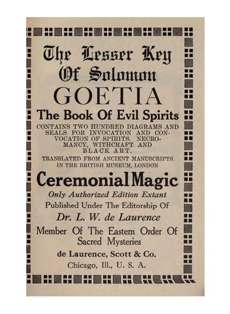 The Lesser Key of Solomon Goetia the Book of Evil Spirits 1916 ...