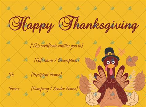 Thanksgiving T Certificate Template Yellow Word Layouts Yellow