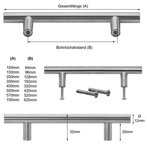 Möbelgriff Relinggriff Ø 12mm Stangengriff Küche Bad Edelstahl Griff 64