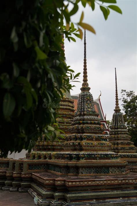 Bangkok Temple Colorful Tiles Flower Pattern Mosaic On Pagoda Landmark