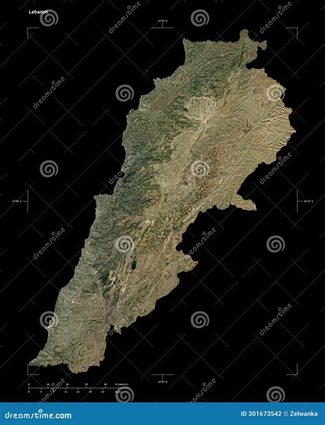 Lebanon Shape On Black Low Res Satellite Stock Illustration