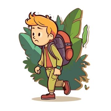 Menino Dos Desenhos Animados Andando Mochila Clipart Vetor PNG