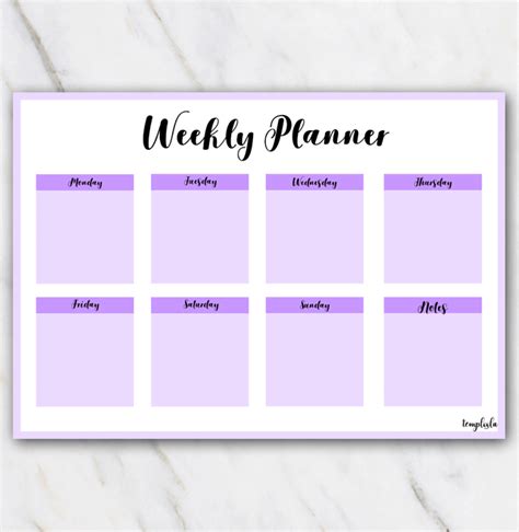 Printable Weekly Planner With Purple Colors For Free