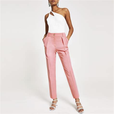 Pink Pleated Tapered Trousers River Island