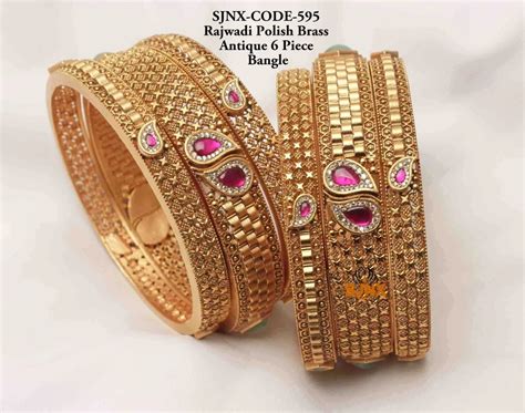 Wedding Golden Brass Antique Meena Rajwadi Polish Bangle At Rs