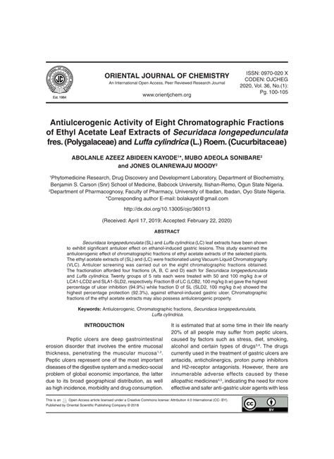 PDF ORIENTAL JOURNAL OF CHEMISTRY Antiulcerogenic Activity Of Eight