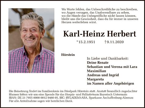 Traueranzeigen Von Karl Heinz Herbert Trauerop Onlinede