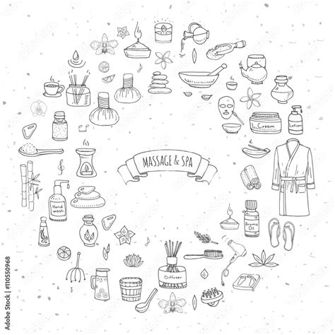 Vecteur Stock Hand Drawn Doodle Massage And Spa Icons Set Vector